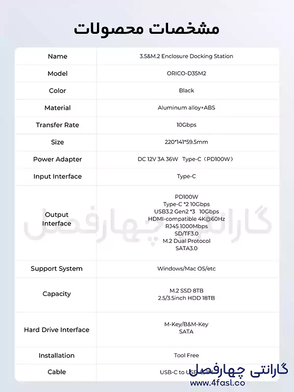 مزایای خرید داک استیشن به همراه باکس M.2  و3.5 اینچ اوریکو مدل D35M2