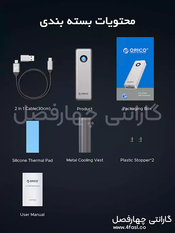 محتویات بسته بندی قاب SSD