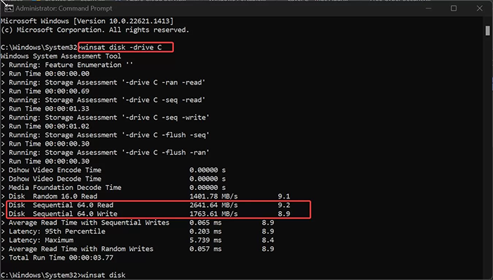 تست سرعت خواندن و نوشتن اس اس دی از طریق CMD