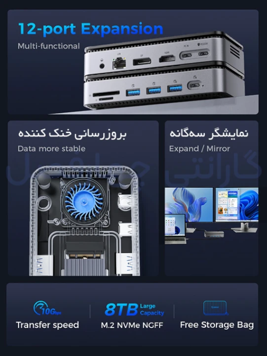 ویژگی‌ها داک استیشن 12 پورت با باکس M.2 اوریکو مدل M2P11