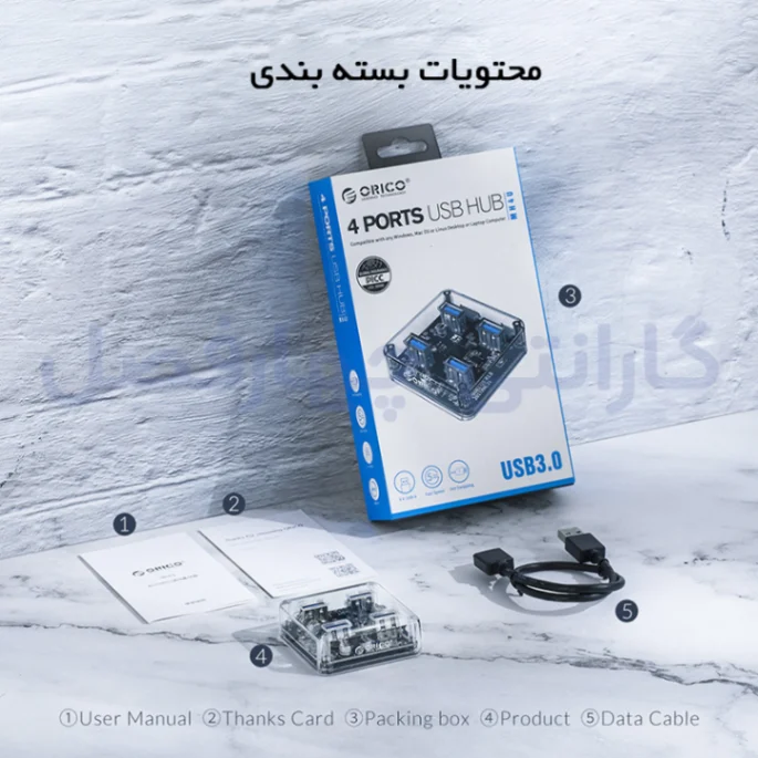 محتویات بسته بندی هاب 4 پورت USB3.0 شفاف
