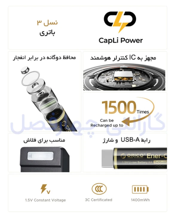 ویژگی‌ها باتری قلمی قابل شارژ USB اوریکو مدل EG5A‑UN‑4PK‑BP