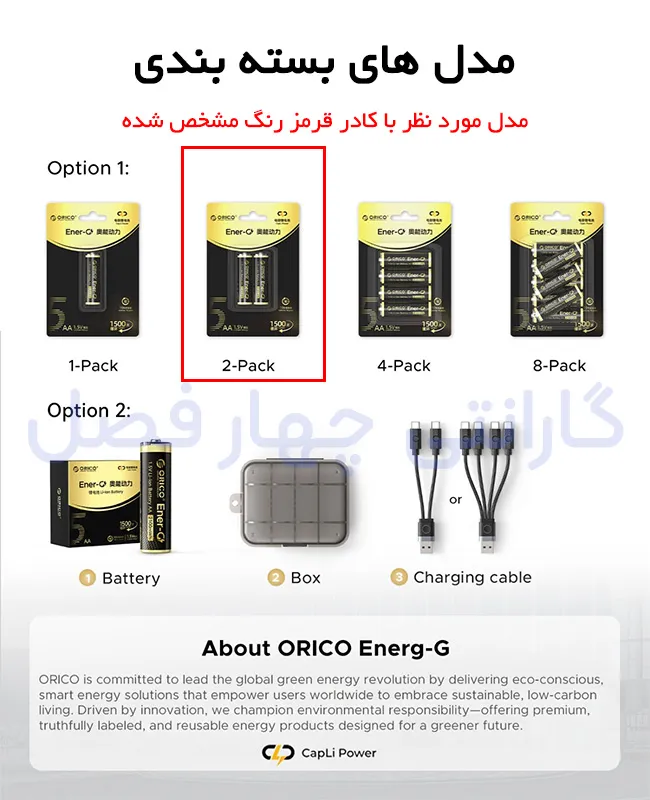 مدل های بسته بندی باتری قلمی لیتیوم شارژی اوریکو مدل EG5C‑UN‑2PK‑BP از اوریکو ایران