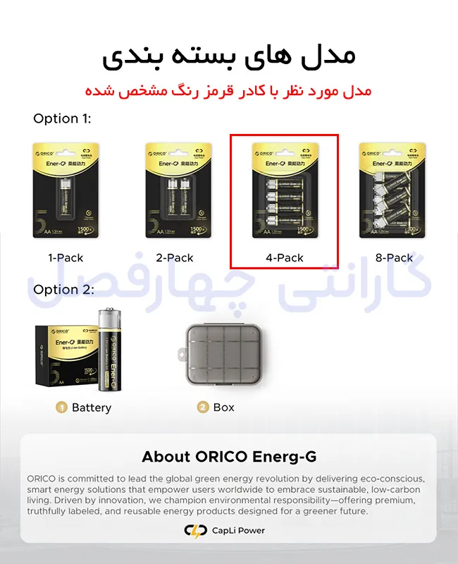 باتری لیتیومی قابل شارژ مدل ORICO-EG5A‑UN‑4PK‑BP