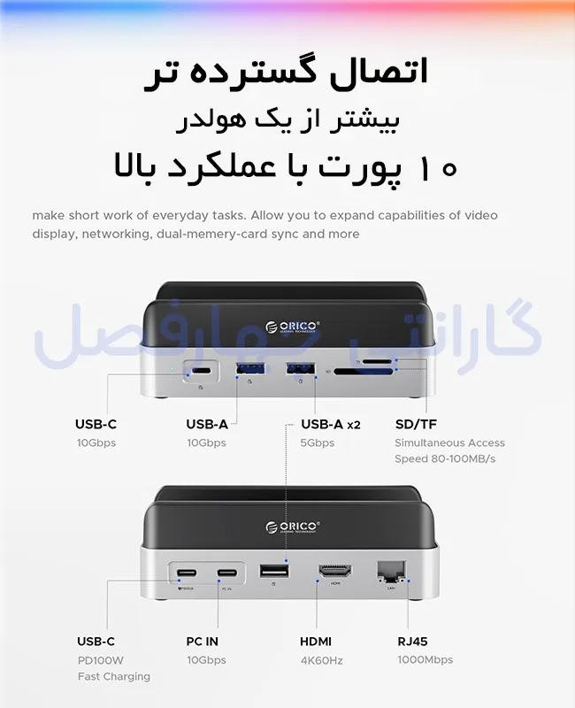 داک استیشن 10 پورت USB-C اوریکو مدل VS10 با خروجی های متنوع
